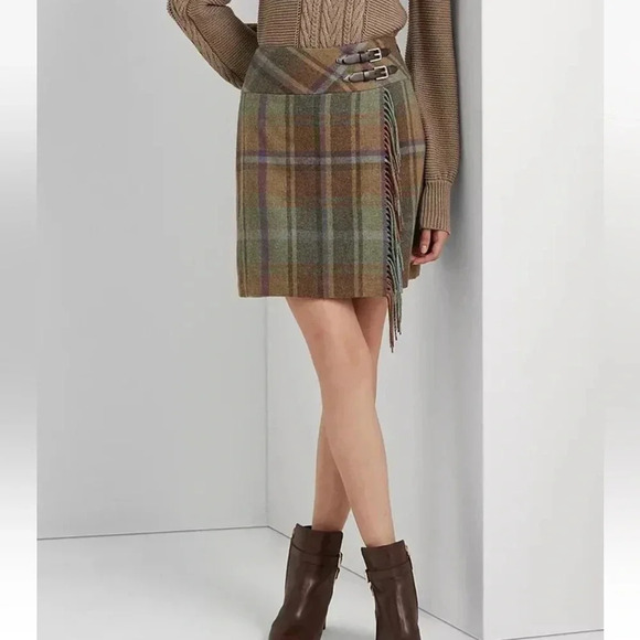 Lauren by Ralph Lauren plaid fringe  trim mini skirt sz 16 W - Picture 8 of 10